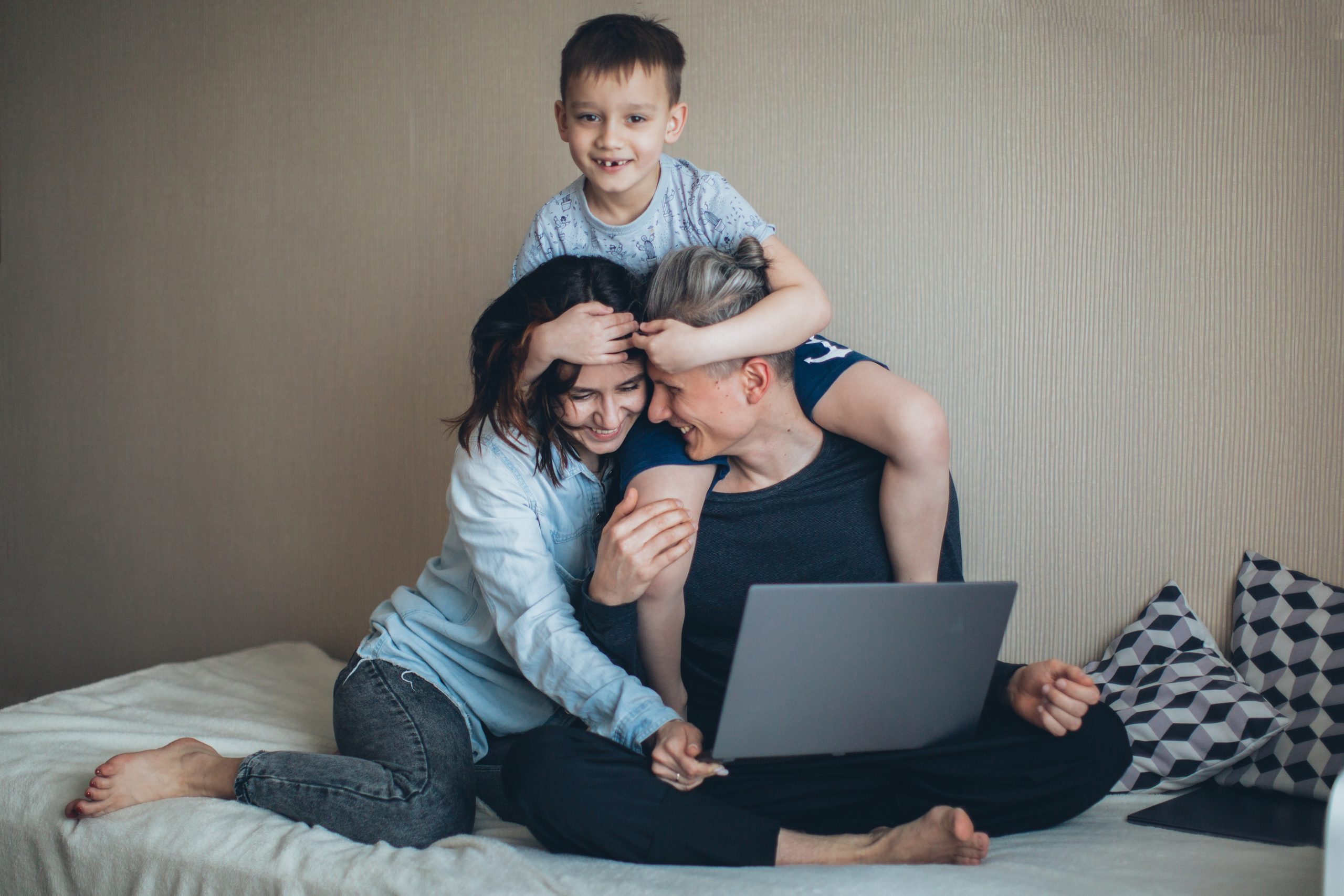 family working from home
