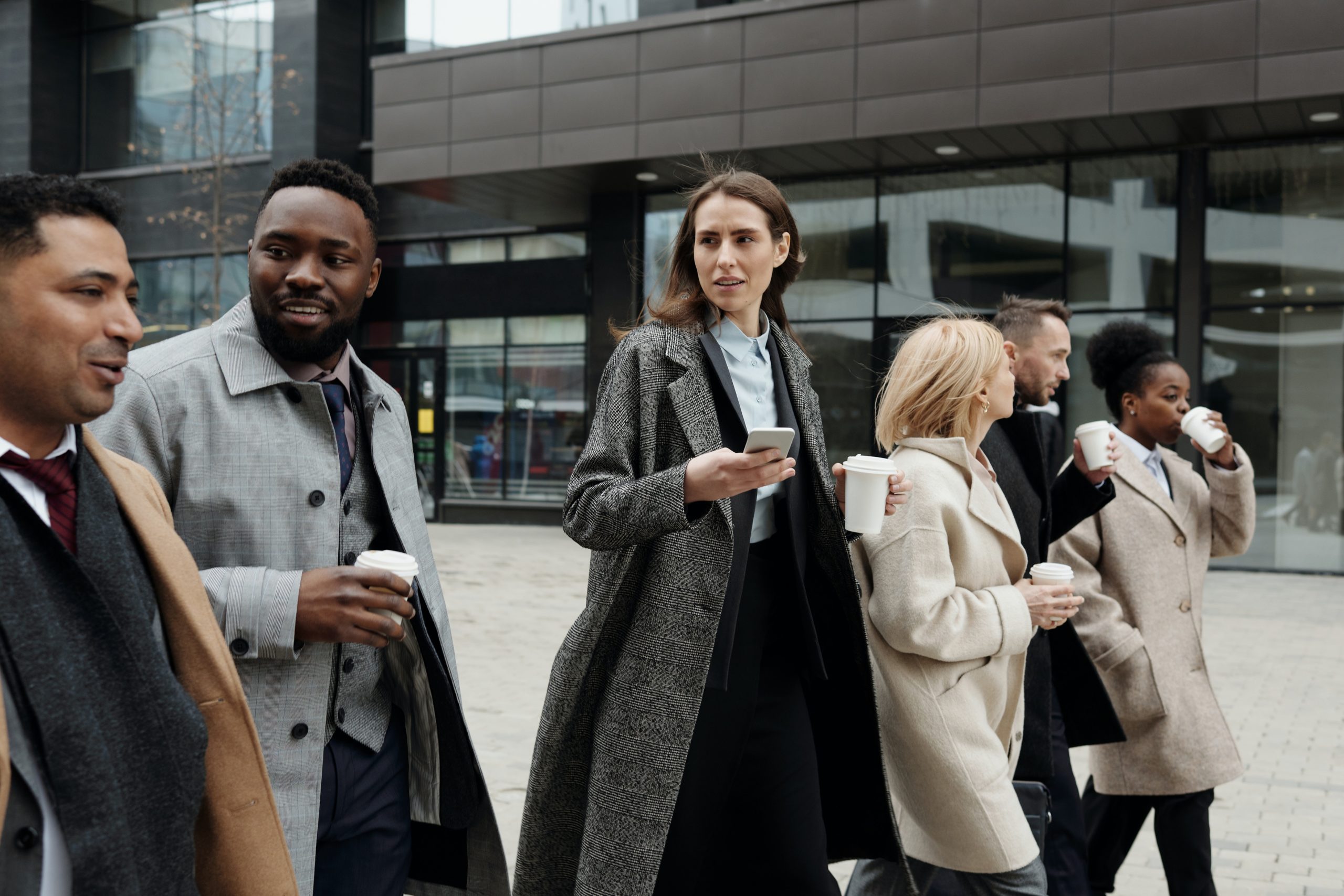 employees walking into work