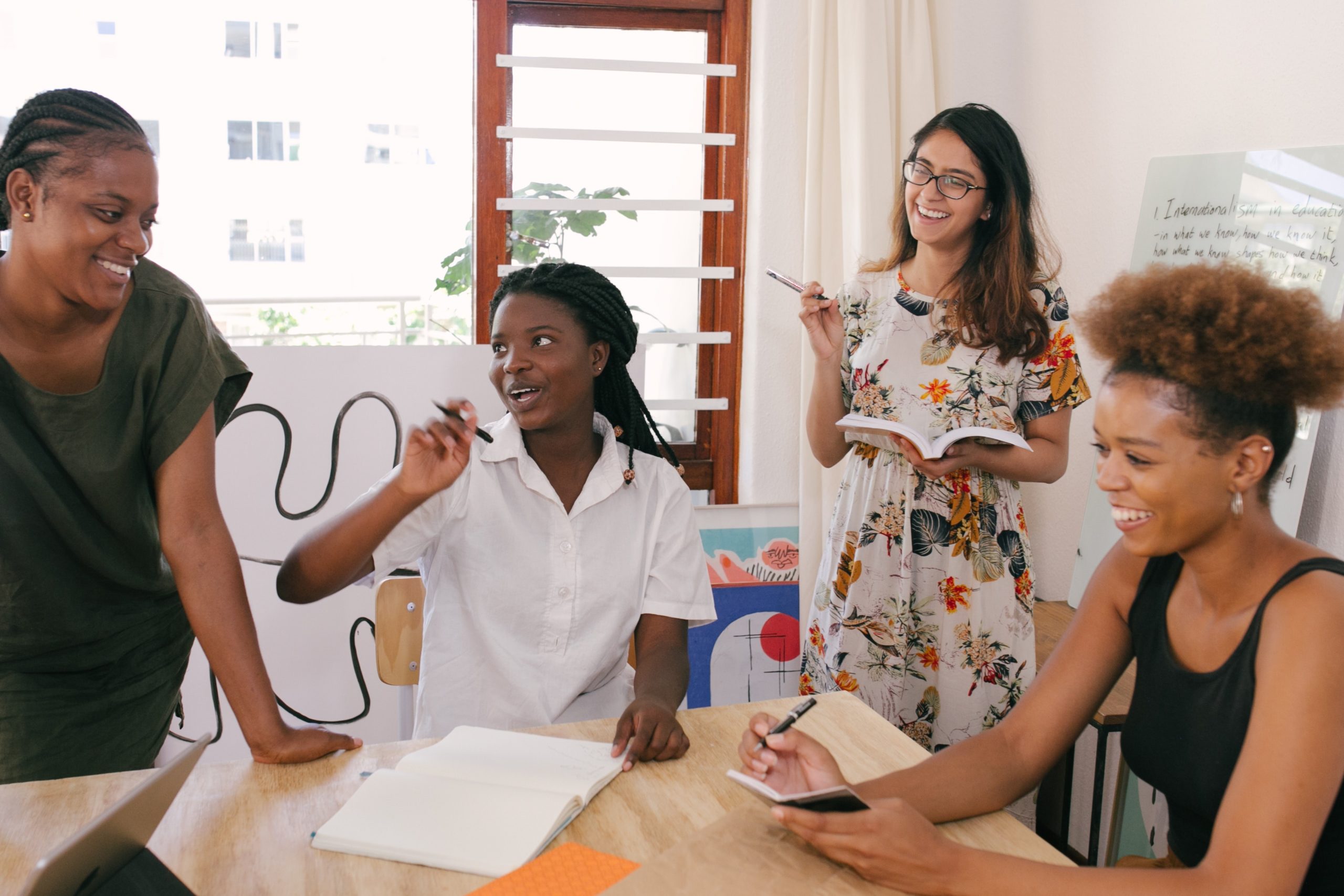 group of employees talking