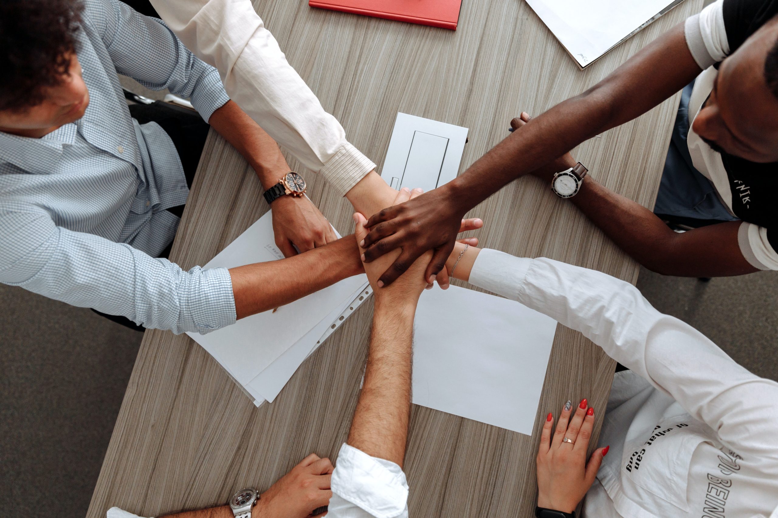 employees team huddle