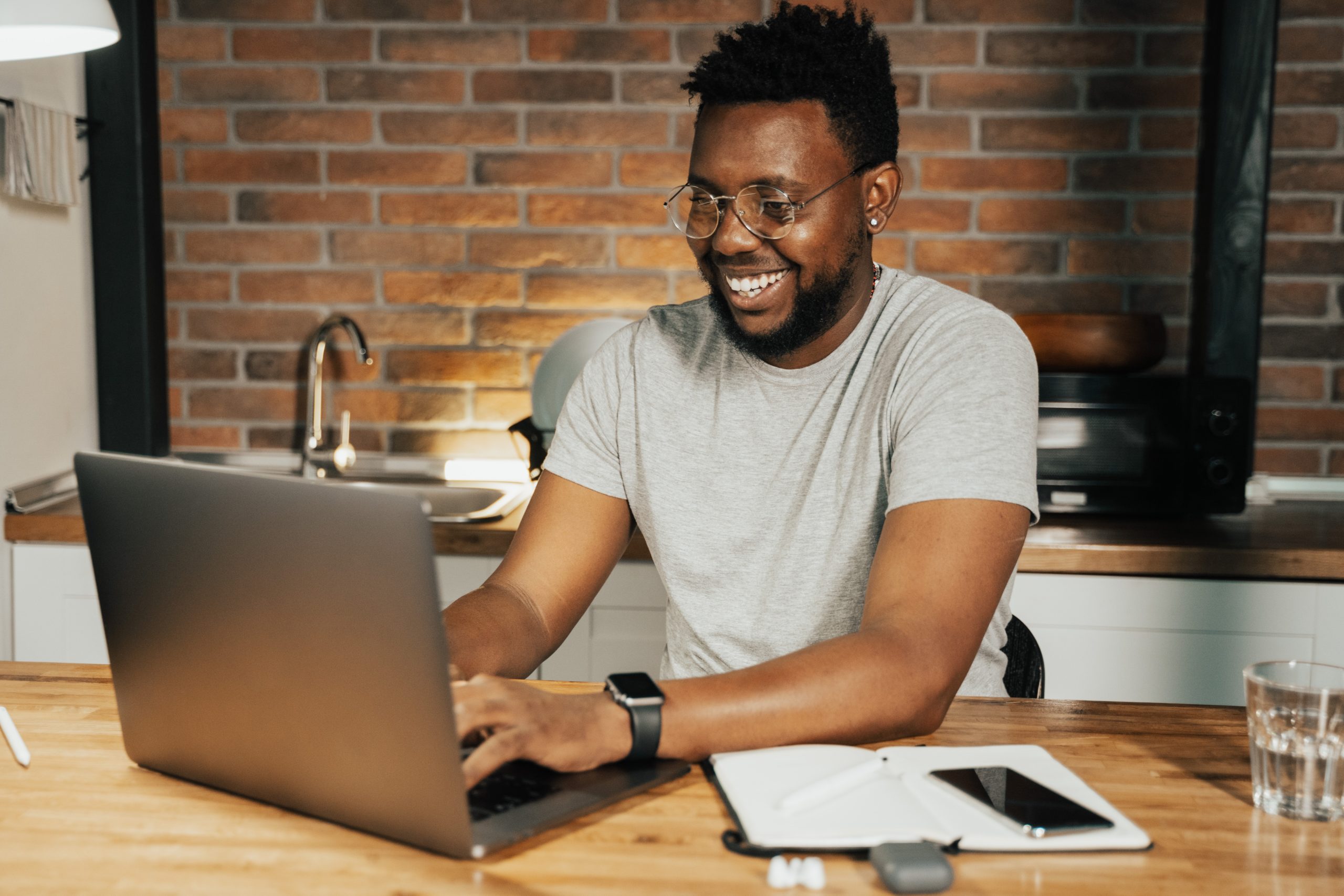 man working from home